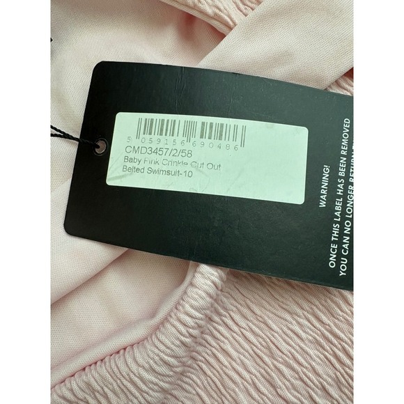 PrettyLittleThing Pink Swimsuit Belted Cutout Crinkle One Piece US 6 - Picture 2 of 7